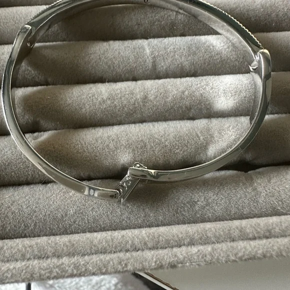 Touchstone Crystal Sleek Silver Bangle - Picture 4 of 9